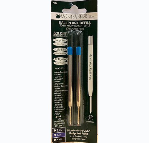 Monteverde Soft Ballpoint Refill (to fit Parker), Extra Fine Point, Blue
