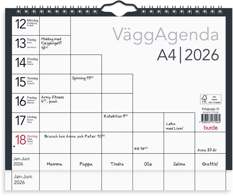 Väggkalender 2026 Väggagenda A4