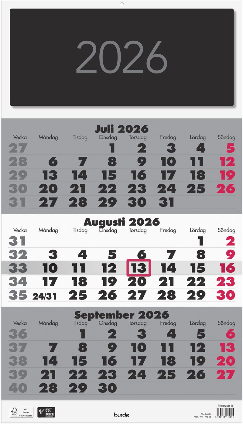 Väggkalender 2026 Triplaner Elegant