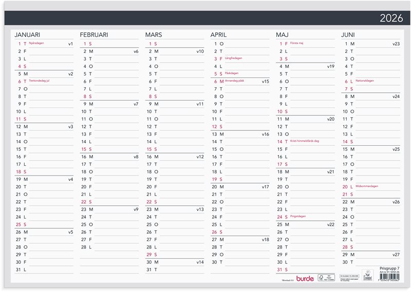 Väggkalender 2026 Väggblad Elegant 420x297mm