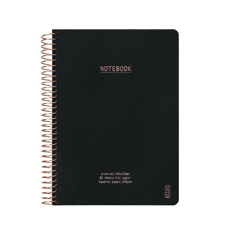 KOZO Anteckningsbok A5 Premium Black Rutad