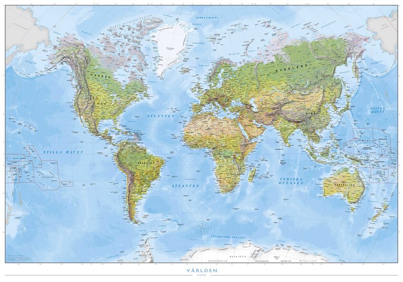 Världen väggkarta miljö, 1:41,4 milj, i papptub, Kartförlaget